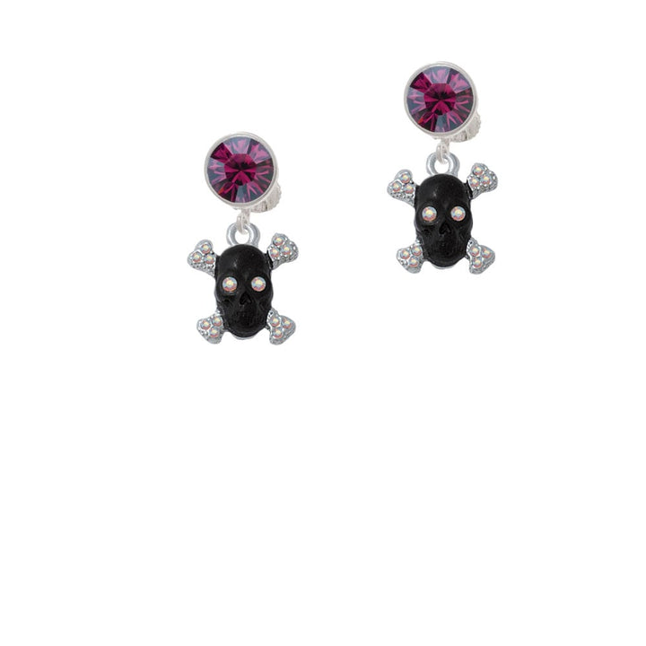 Small Black Resin Skull with AB Crystals Crystal Clip On Earrings Image 1