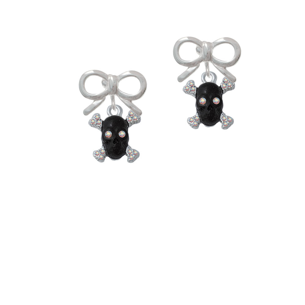 Small Black Resin Skull with AB Crystals Crystal Clip On Earrings Image 9