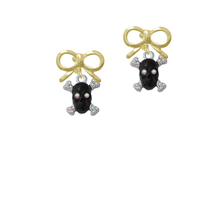 Small Black Resin Skull with AB Crystals Crystal Clip On Earrings Image 10