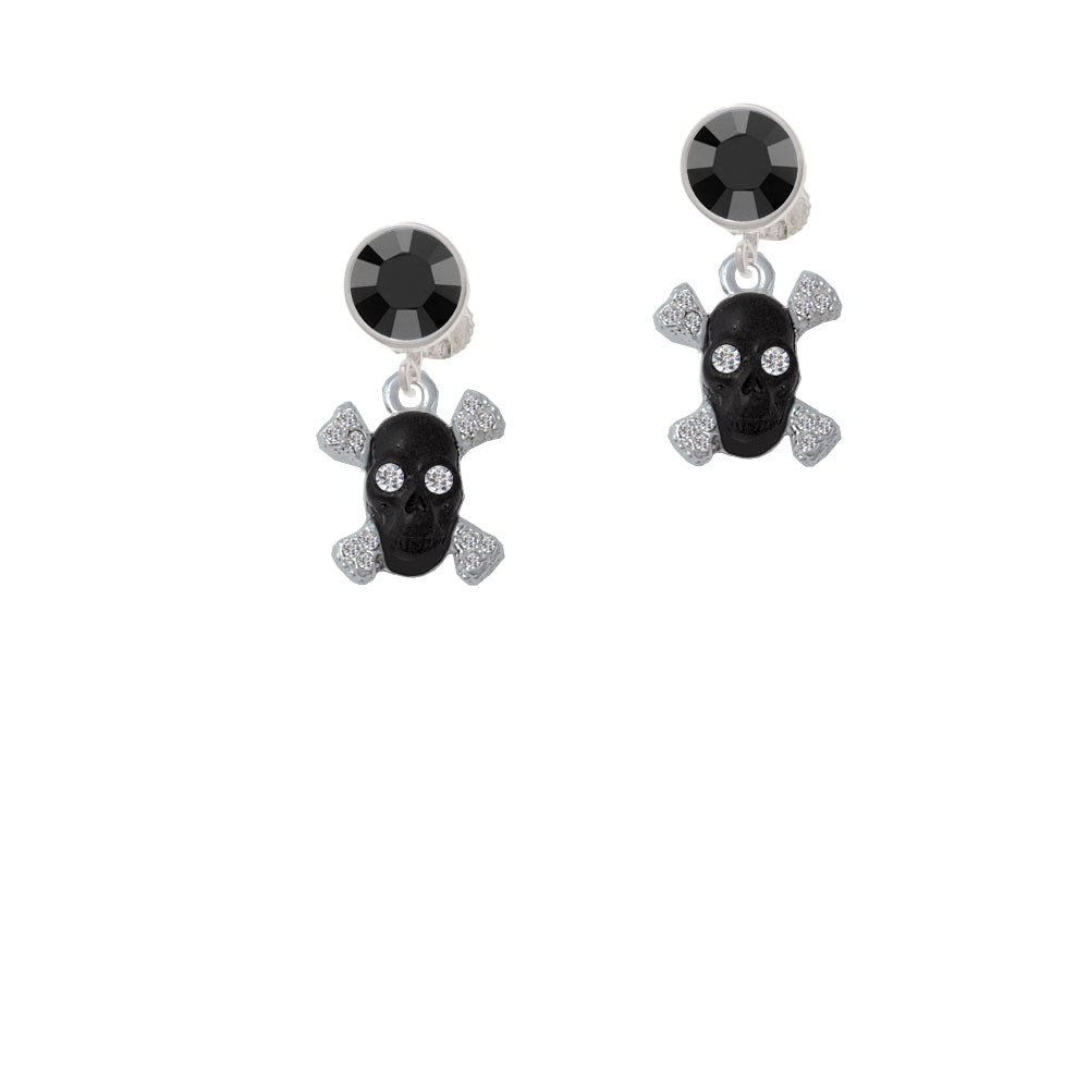 Small Black Resin Skull with Clear Crystals Crystal Clip On Earrings Image 3