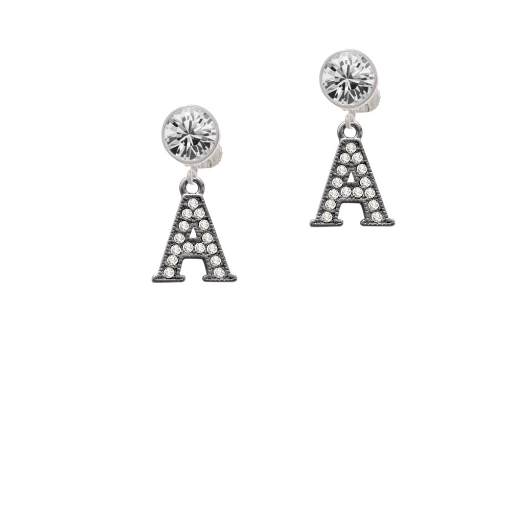 Crystal Black Initial - A - Beaded Border - Crystal Clip On Earrings Image 1