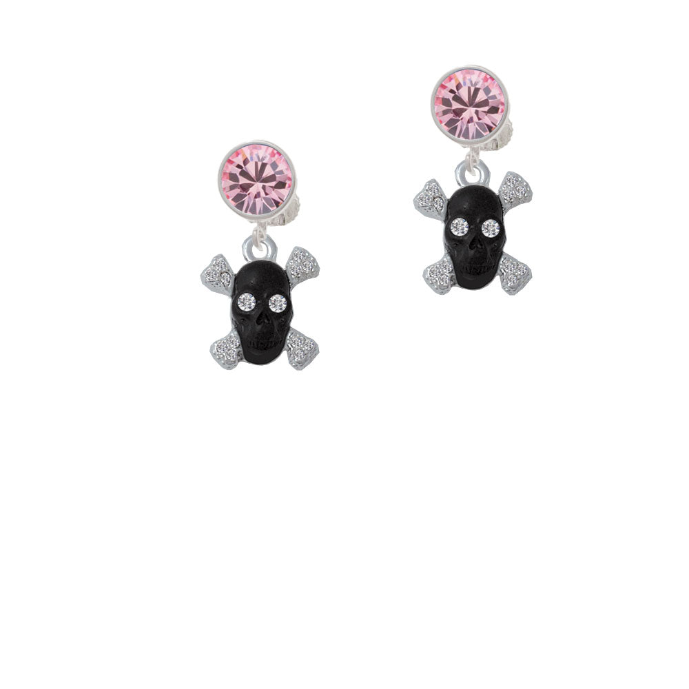 Small Black Resin Skull with Clear Crystals Crystal Clip On Earrings Image 4