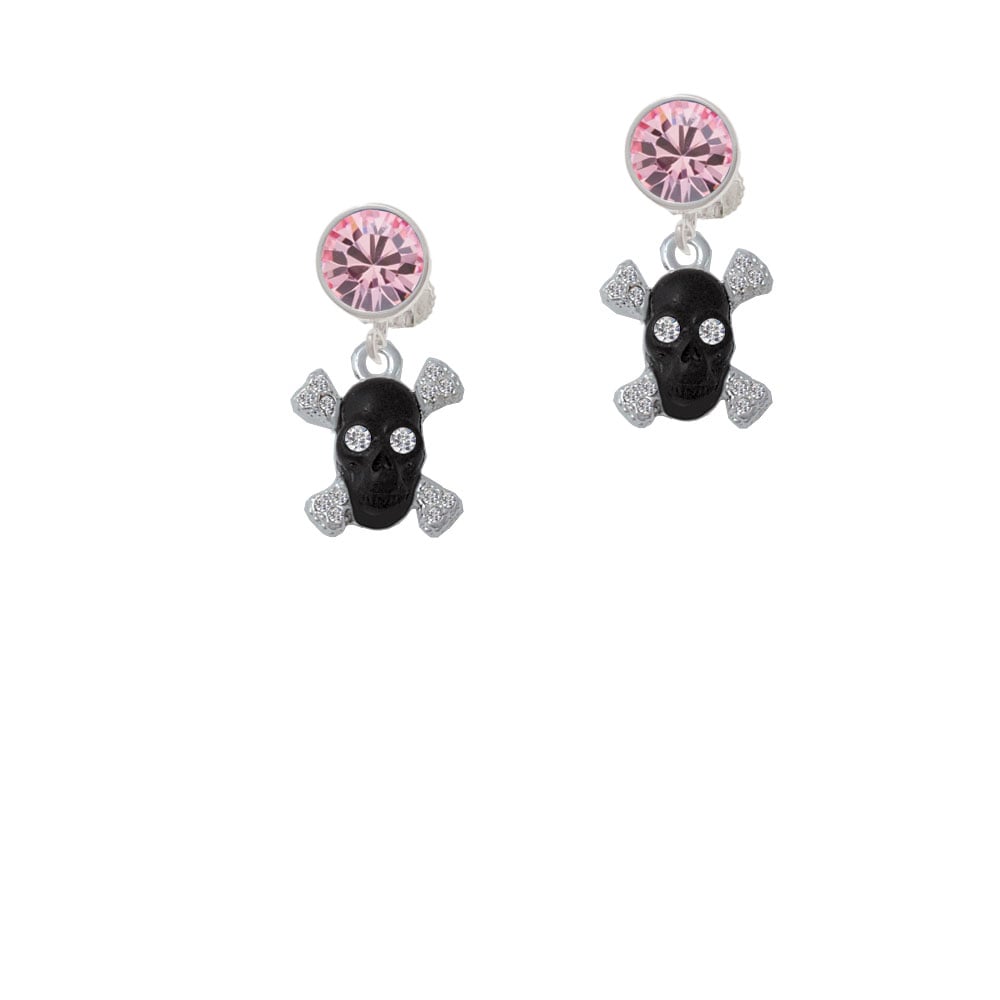 Small Black Resin Skull with Clear Crystals Crystal Clip On Earrings Image 1