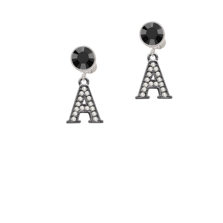 Crystal Black Initial - A - Beaded Border - Crystal Clip On Earrings Image 3