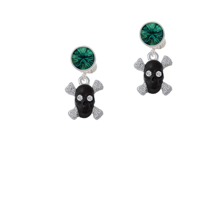 Small Black Resin Skull with Clear Crystals Crystal Clip On Earrings Image 1