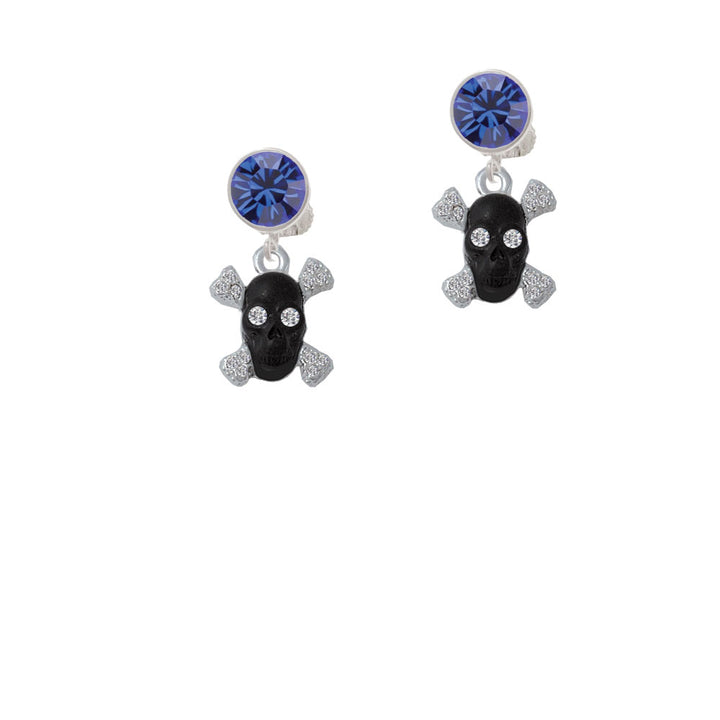 Small Black Resin Skull with Clear Crystals Crystal Clip On Earrings Image 7