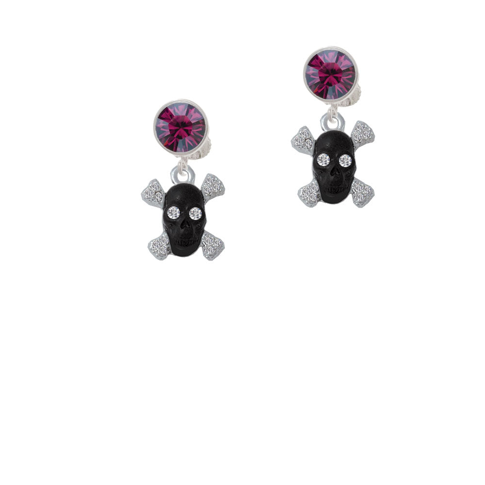 Small Black Resin Skull with Clear Crystals Crystal Clip On Earrings Image 8