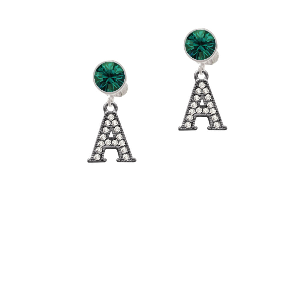 Crystal Black Initial - A - Beaded Border - Crystal Clip On Earrings Image 6