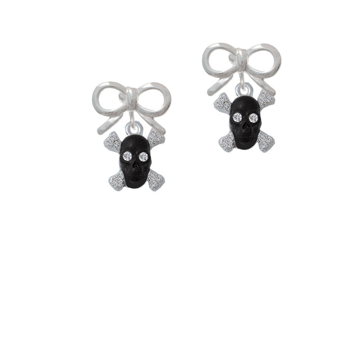 Small Black Resin Skull with Clear Crystals Crystal Clip On Earrings Image 9