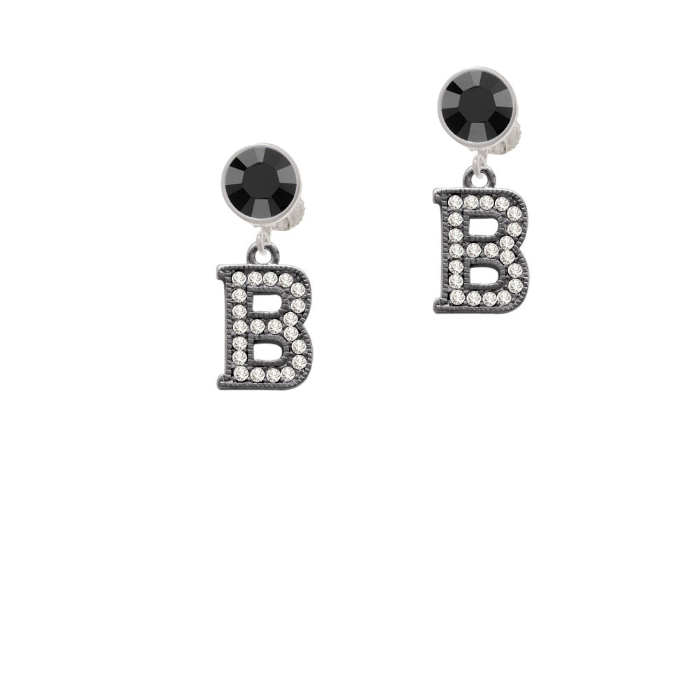 Crystal Black Initial - B - Beaded Border - Crystal Clip On Earrings Image 3