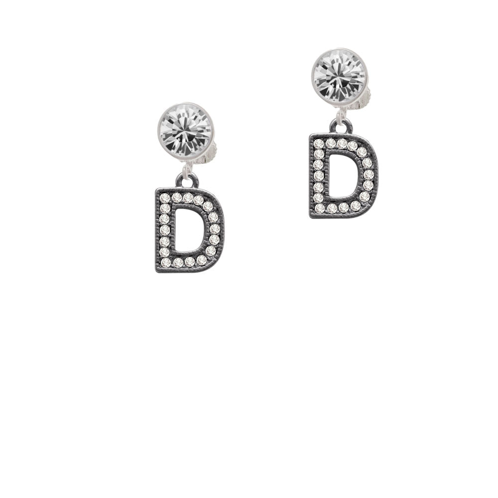 Crystal Black Initial - D - Beaded Border - Crystal Clip On Earrings Image 2