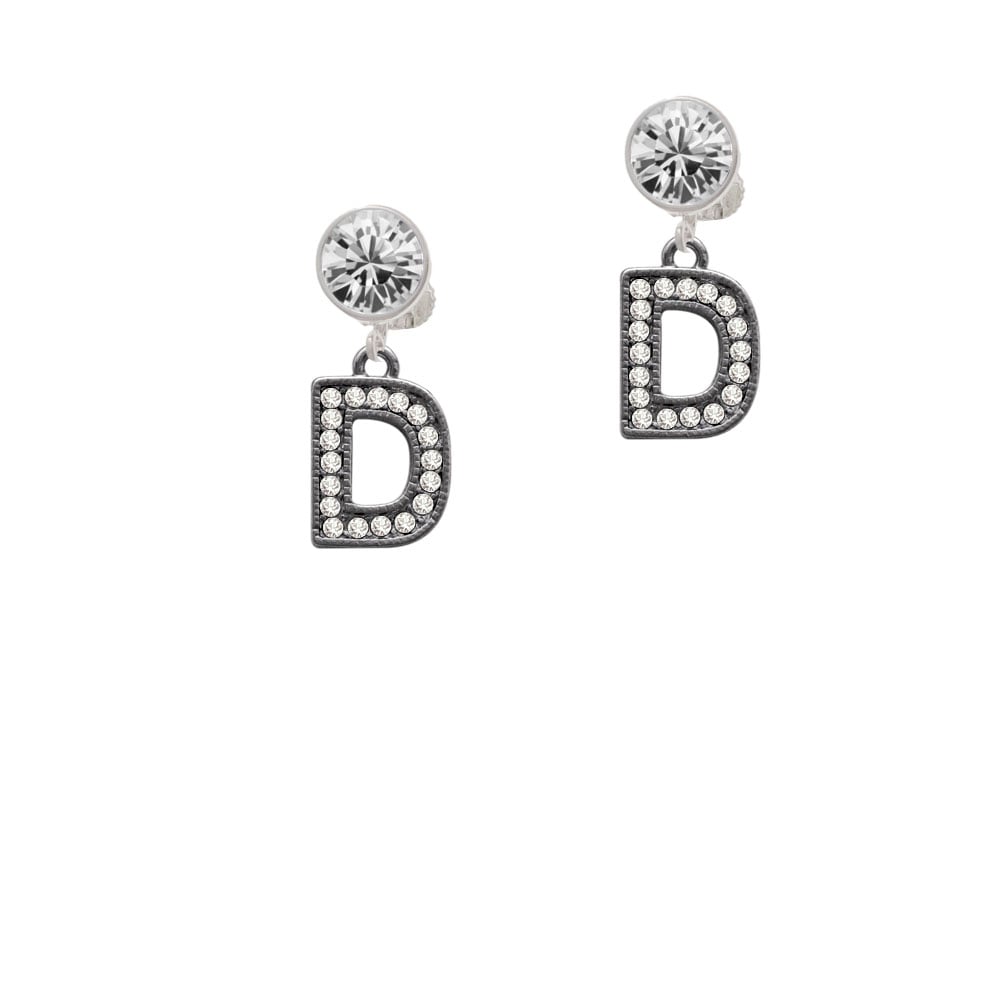 Crystal Black Initial - D - Beaded Border - Crystal Clip On Earrings Image 1