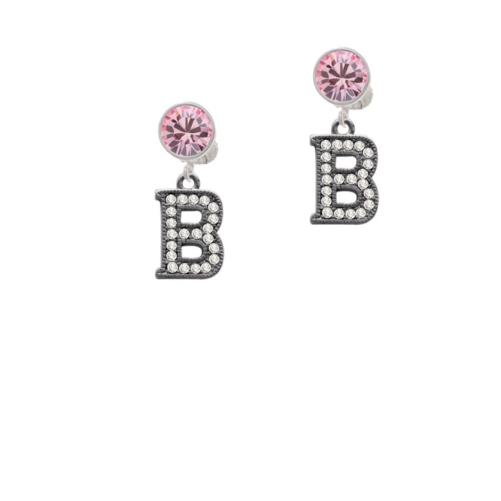 Crystal Black Initial - B - Beaded Border - Crystal Clip On Earrings Image 4