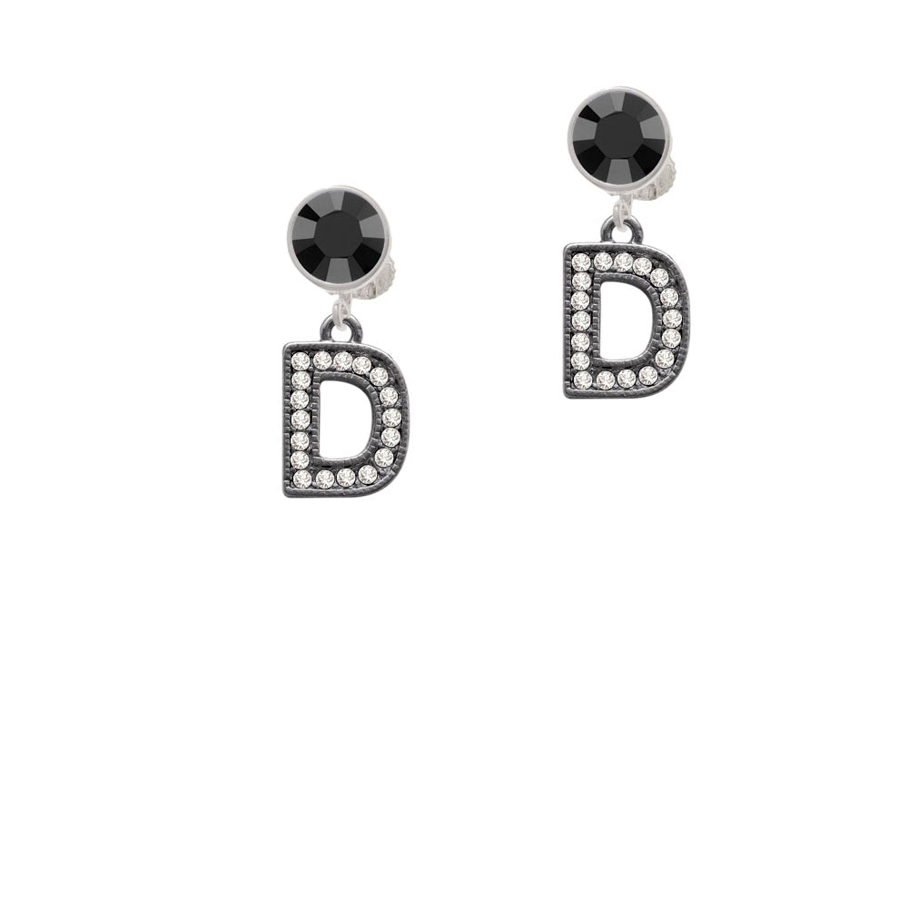 Crystal Black Initial - D - Beaded Border - Crystal Clip On Earrings Image 3