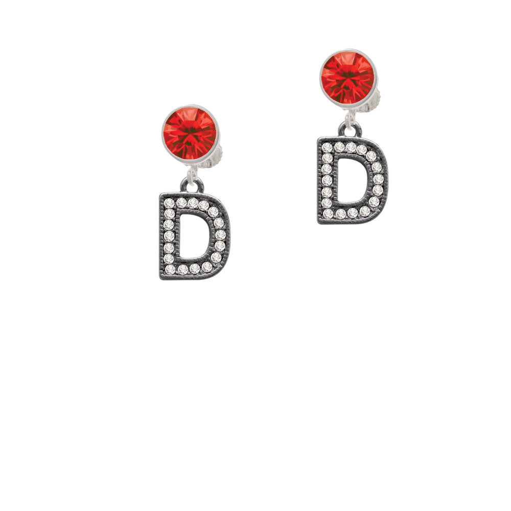 Crystal Black Initial - D - Beaded Border - Crystal Clip On Earrings Image 4