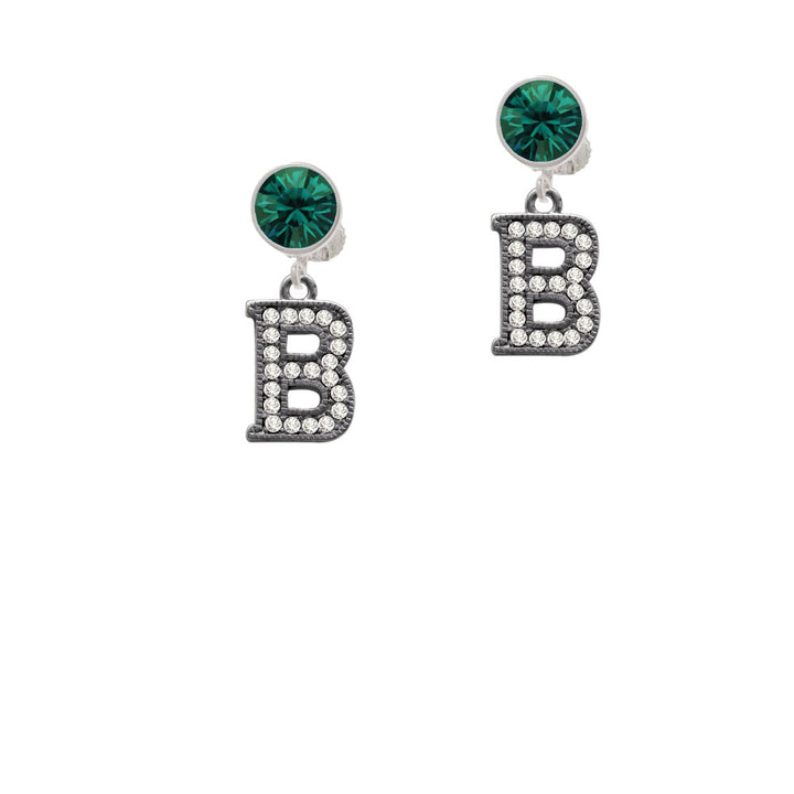 Crystal Black Initial - B - Beaded Border - Crystal Clip On Earrings Image 6