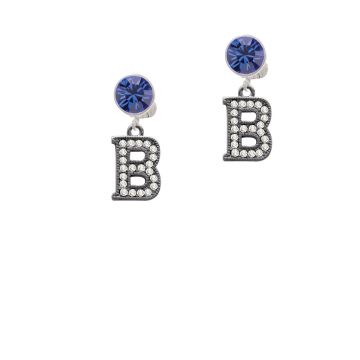 Crystal Black Initial - B - Beaded Border - Crystal Clip On Earrings Image 7