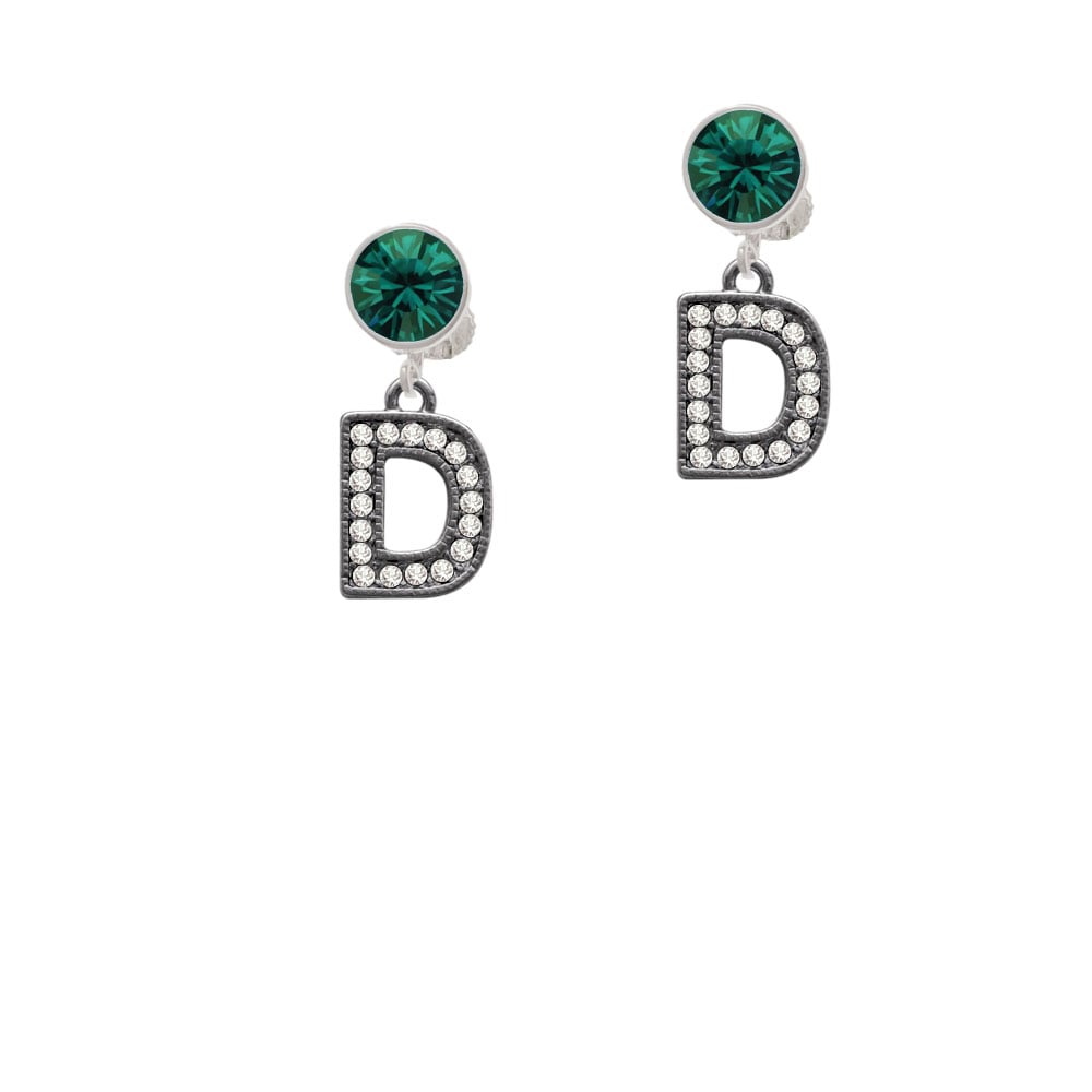 Crystal Black Initial - D - Beaded Border - Crystal Clip On Earrings Image 1