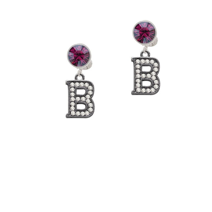 Crystal Black Initial - B - Beaded Border - Crystal Clip On Earrings Image 8