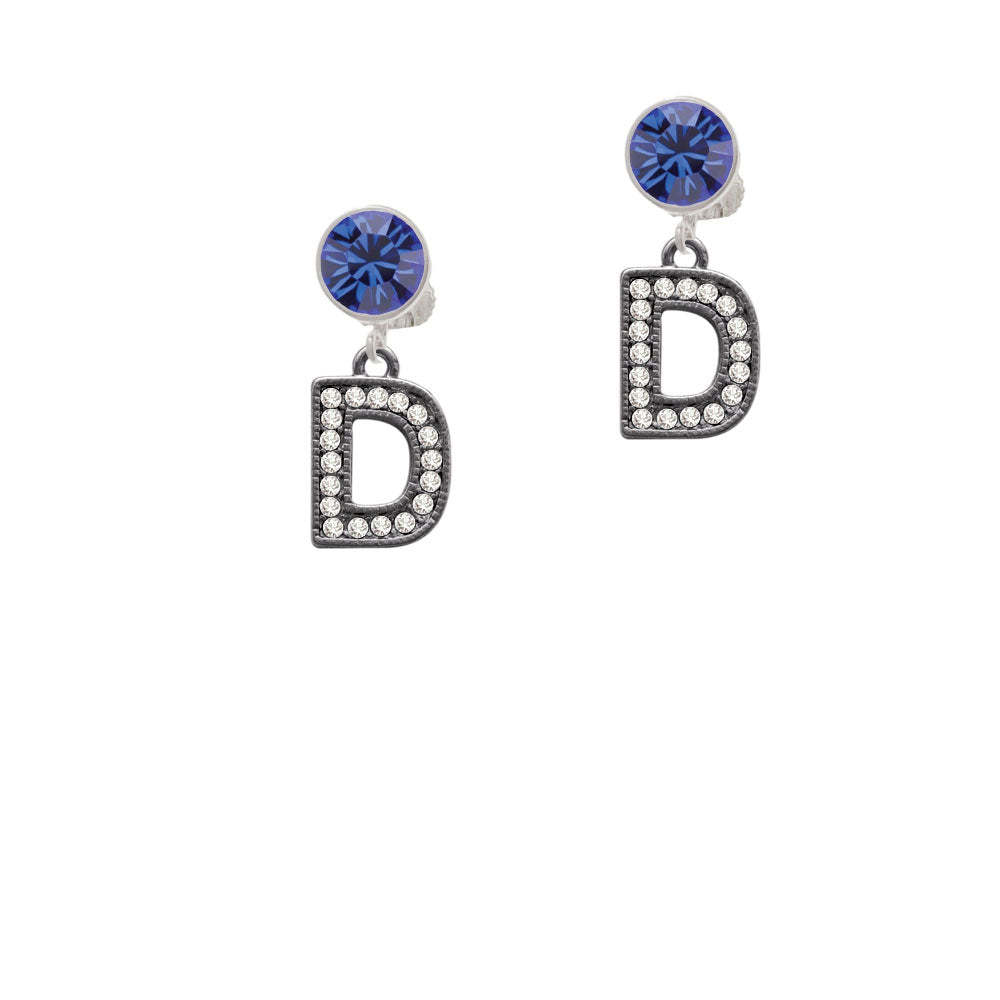 Crystal Black Initial - D - Beaded Border - Crystal Clip On Earrings Image 7