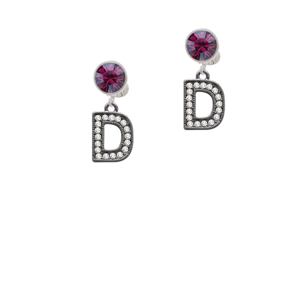 Crystal Black Initial - D - Beaded Border - Crystal Clip On Earrings Image 8