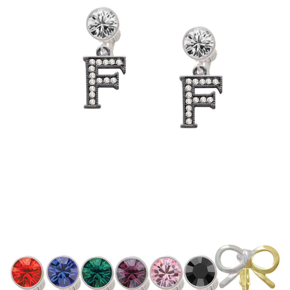 Crystal Black Initial - F - Beaded Border - Crystal Clip On Earrings Image 1