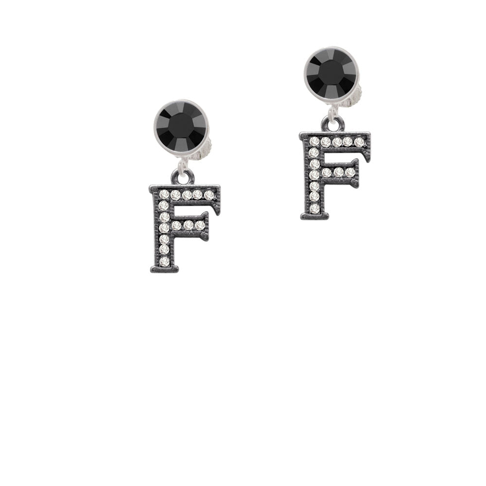 Crystal Black Initial - F - Beaded Border - Crystal Clip On Earrings Image 3