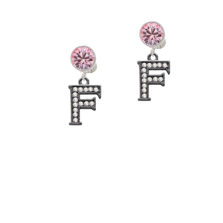 Crystal Black Initial - F - Beaded Border - Crystal Clip On Earrings Image 4