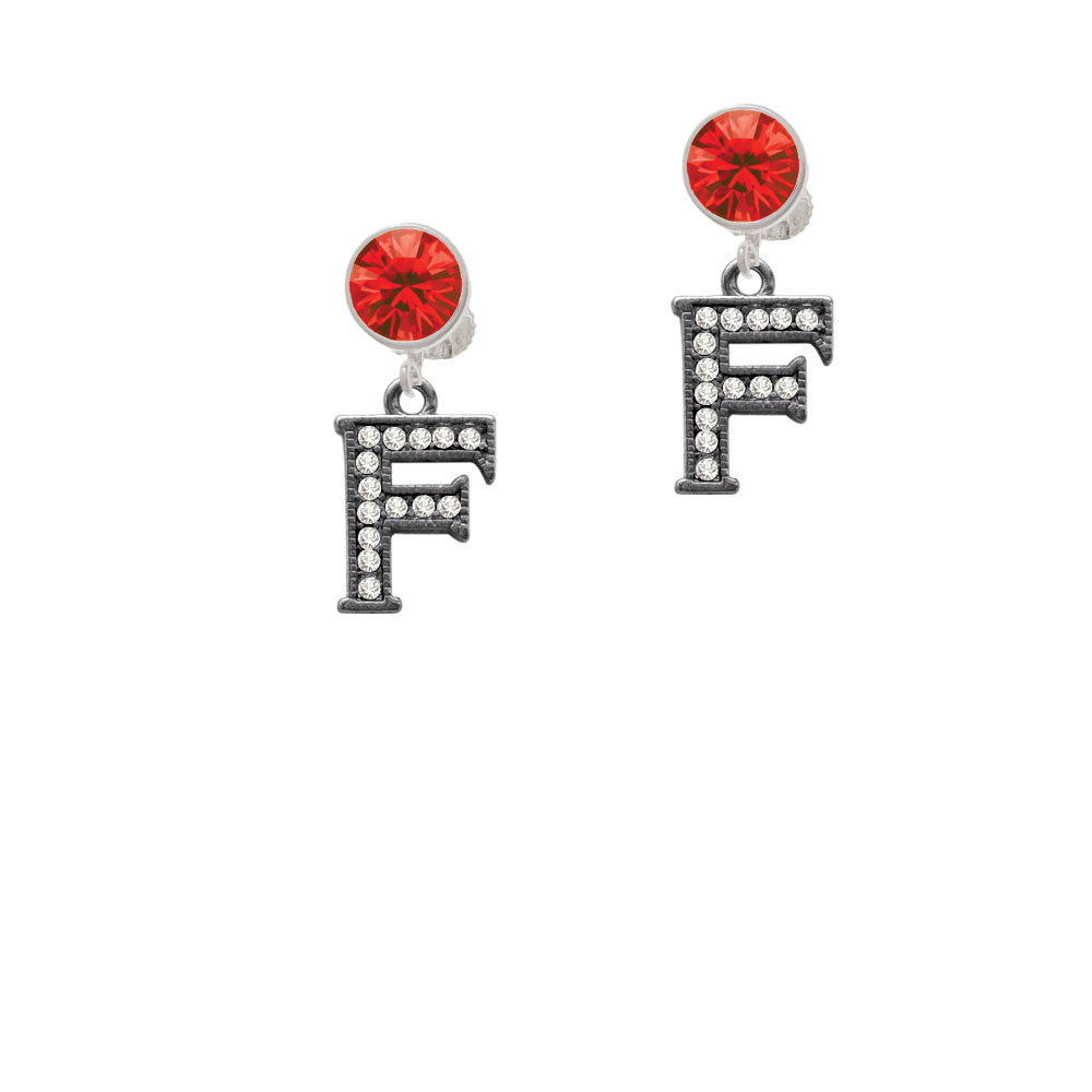 Crystal Black Initial - F - Beaded Border - Crystal Clip On Earrings Image 4