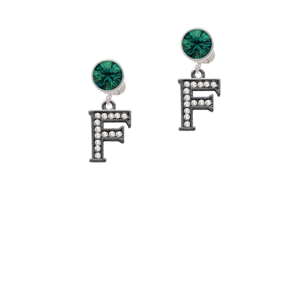 Crystal Black Initial - F - Beaded Border - Crystal Clip On Earrings Image 6