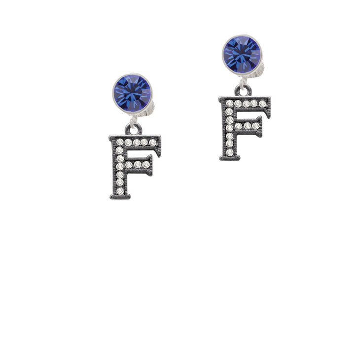 Crystal Black Initial - F - Beaded Border - Crystal Clip On Earrings Image 7