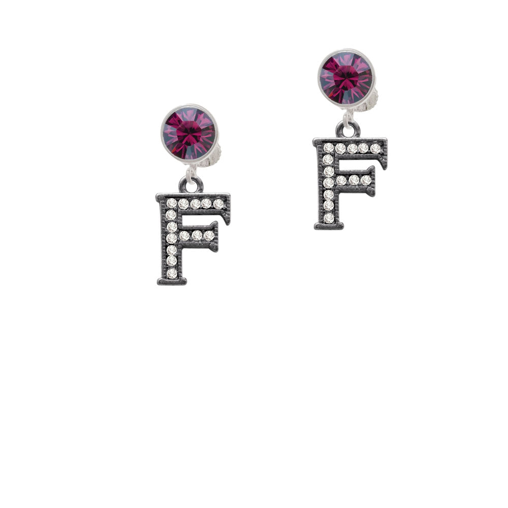 Crystal Black Initial - F - Beaded Border - Crystal Clip On Earrings Image 8