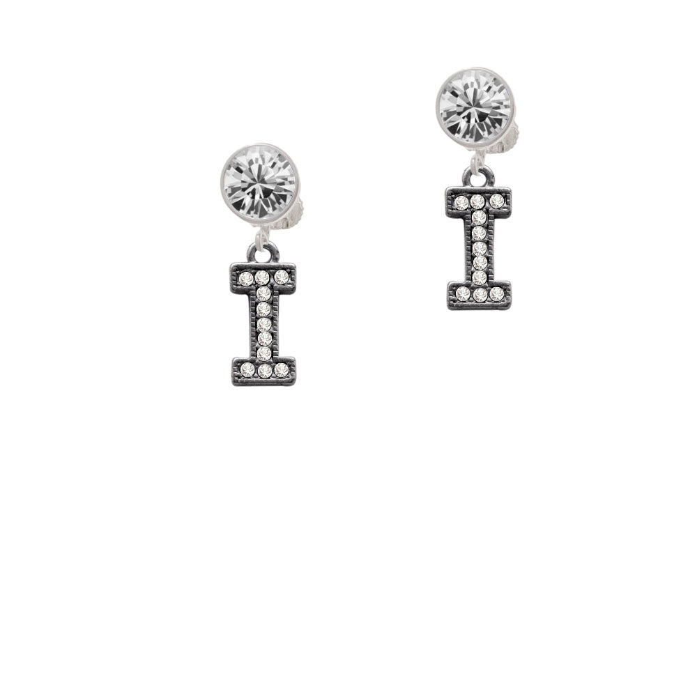 Crystal Black Initial - I - Beaded Border - Crystal Clip On Earrings Image 2