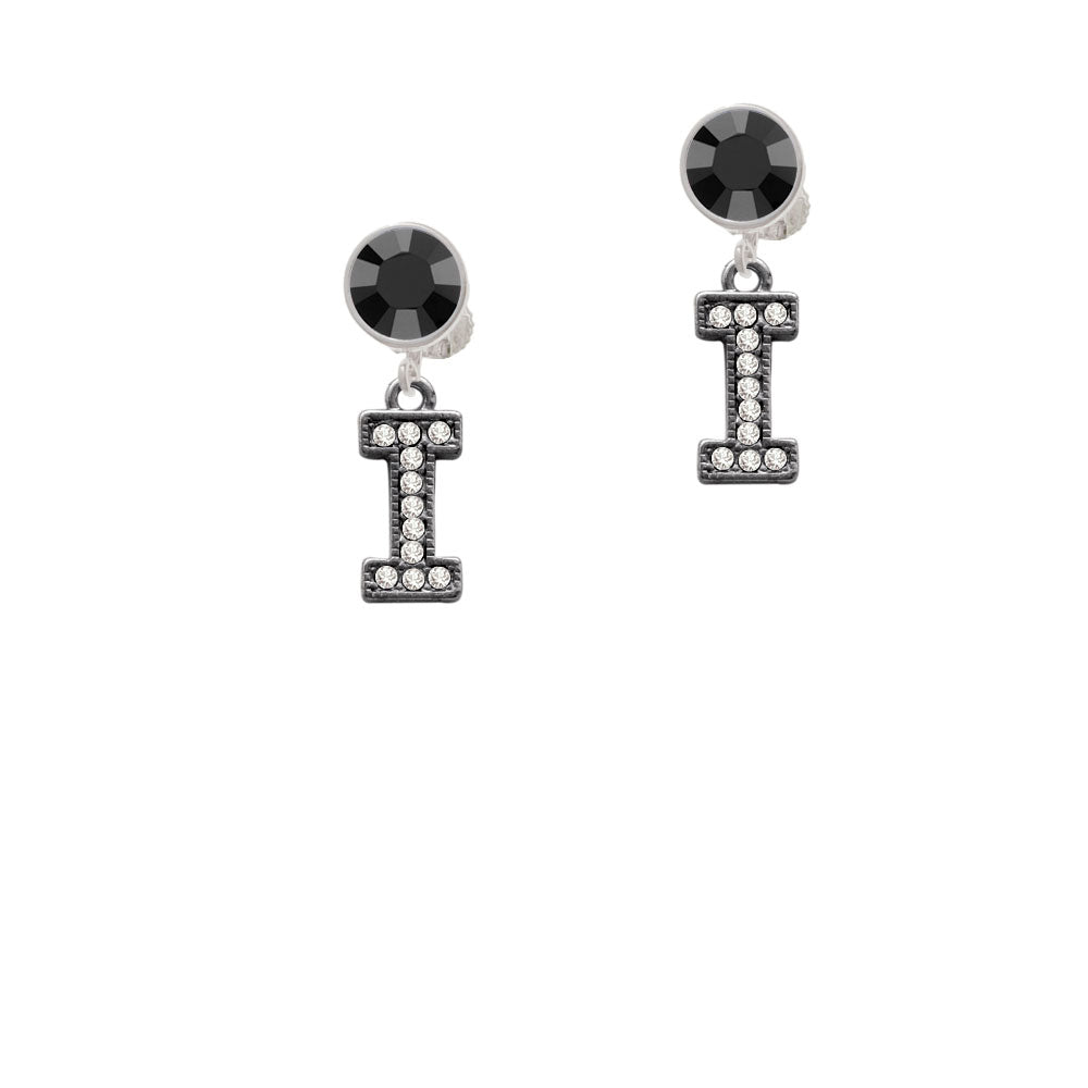 Crystal Black Initial - I - Beaded Border - Crystal Clip On Earrings Image 3