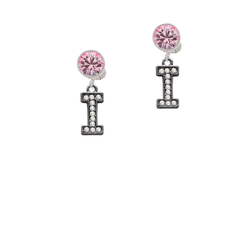 Crystal Black Initial - I - Beaded Border - Crystal Clip On Earrings Image 4