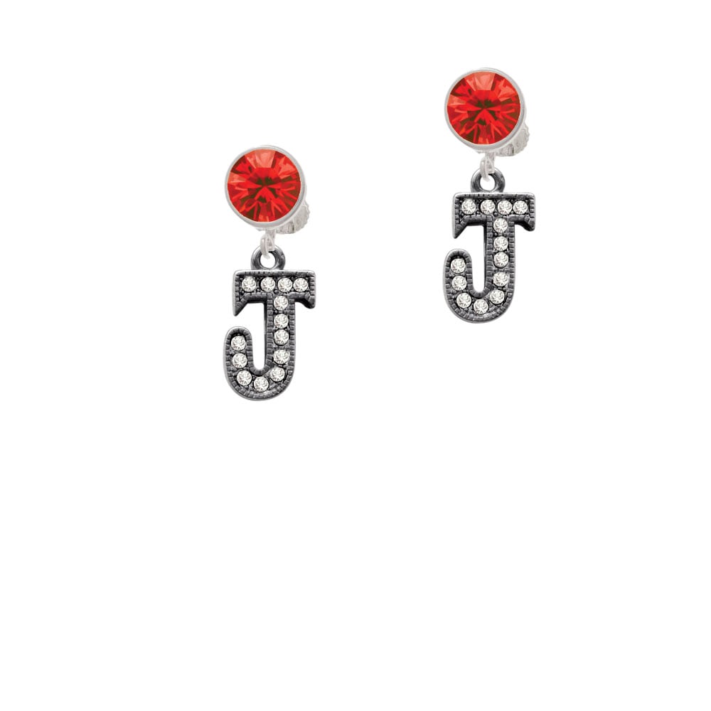 Crystal Black Initial - J - Beaded Border - Crystal Clip On Earrings Image 4