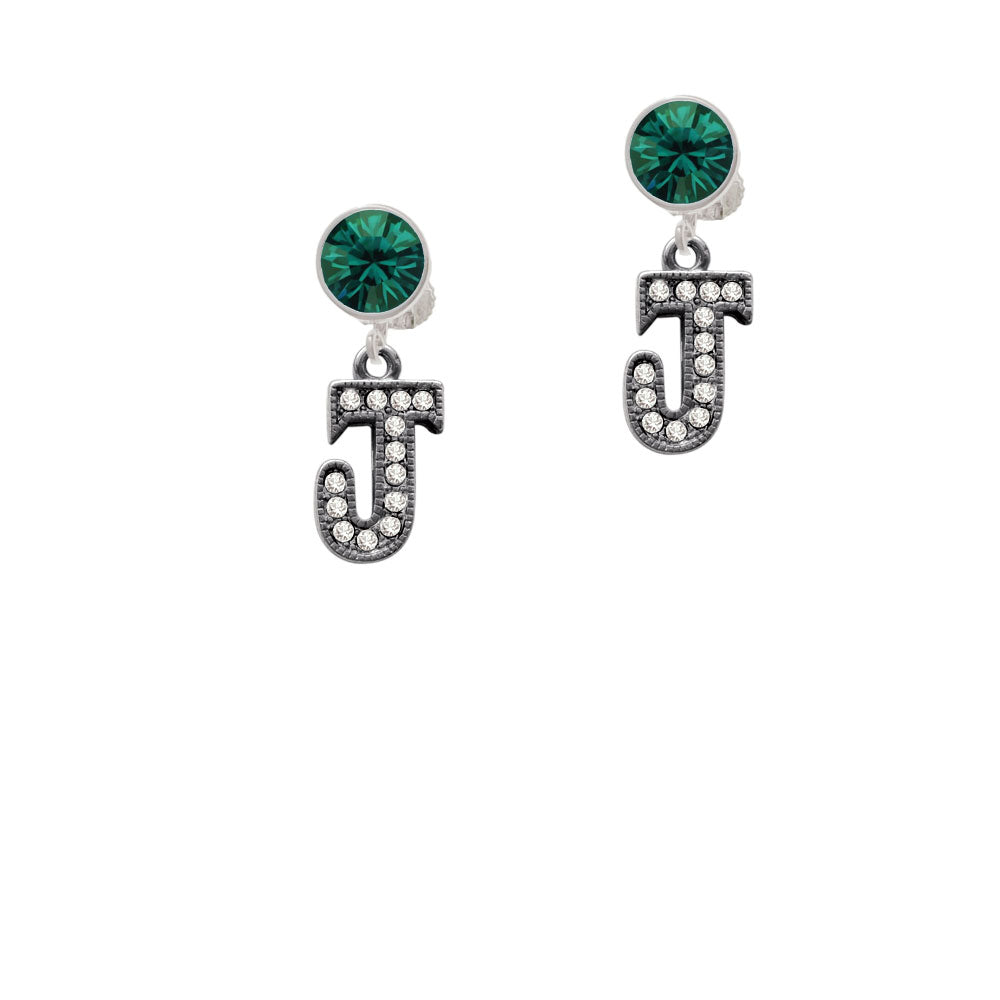 Crystal Black Initial - J - Beaded Border - Crystal Clip On Earrings Image 6