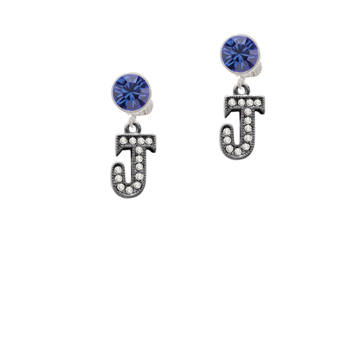 Crystal Black Initial - J - Beaded Border - Crystal Clip On Earrings Image 7