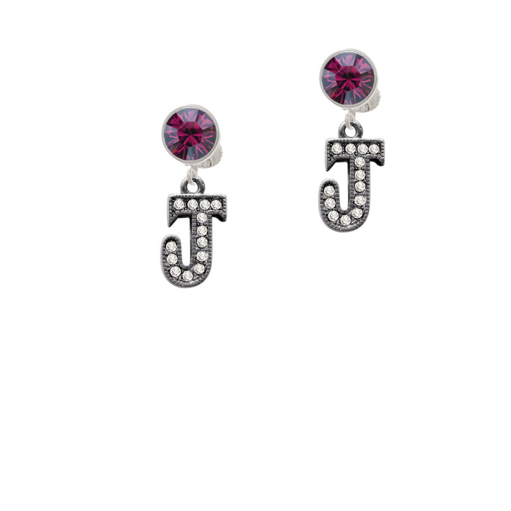 Crystal Black Initial - J - Beaded Border - Crystal Clip On Earrings Image 8