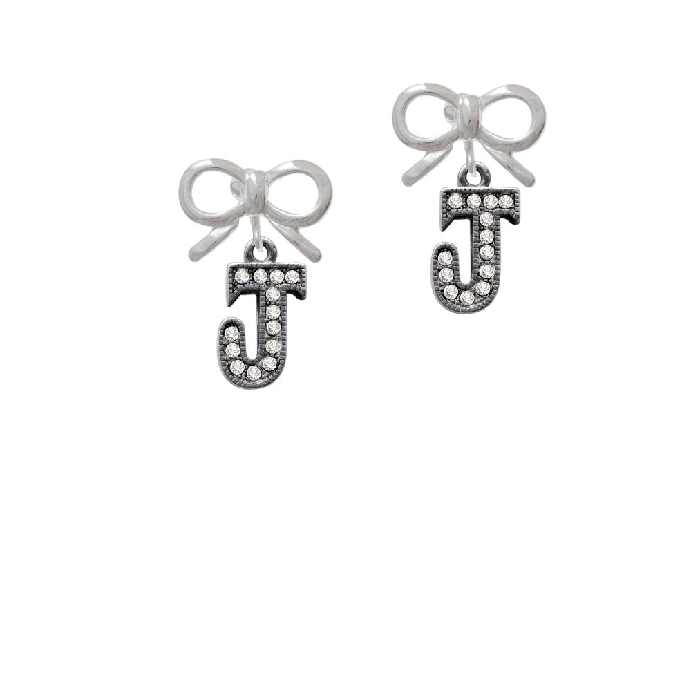 Crystal Black Initial - J - Beaded Border - Crystal Clip On Earrings Image 9