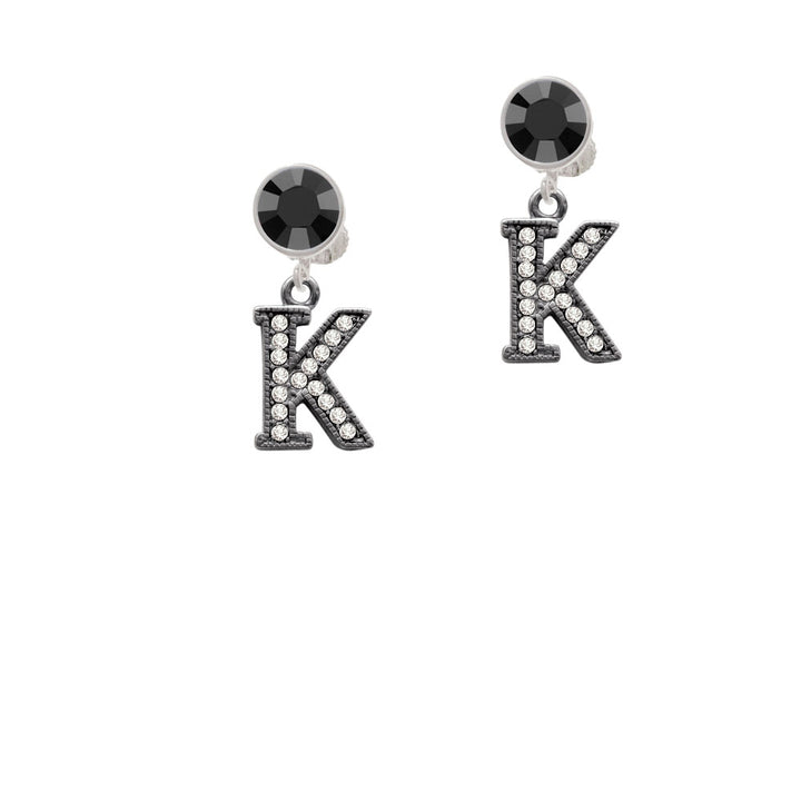 Crystal Black Initial - K - Beaded Border - Crystal Clip On Earrings Image 3