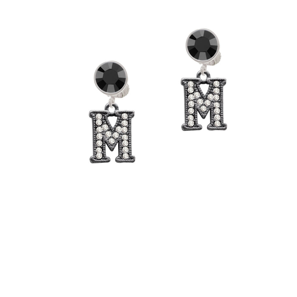 Crystal Black Initial - M - Beaded Border - Crystal Clip On Earrings Image 3