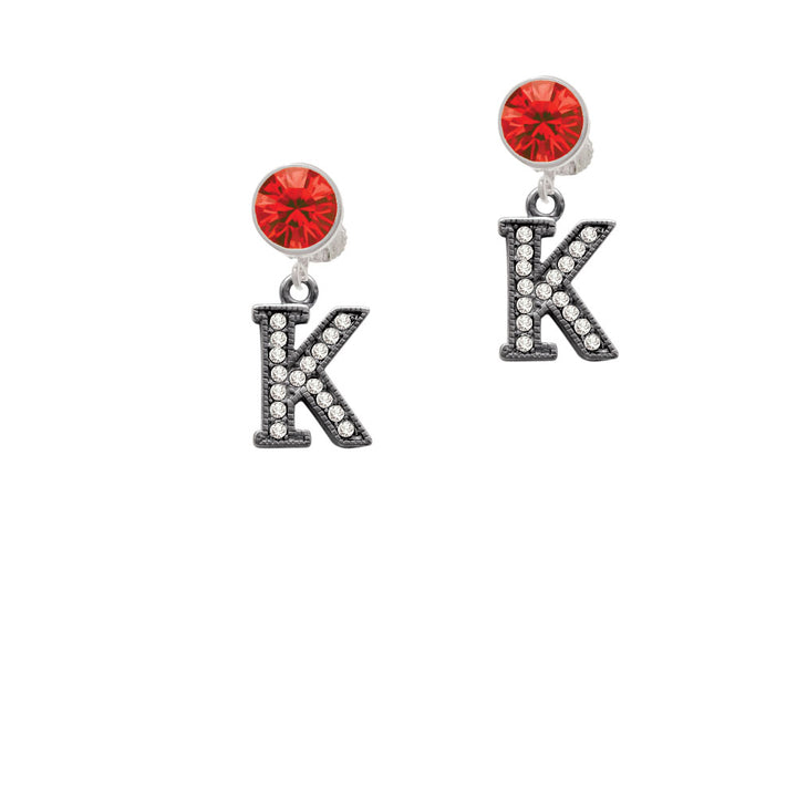 Crystal Black Initial - K - Beaded Border - Crystal Clip On Earrings Image 4