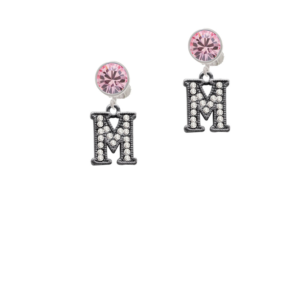 Crystal Black Initial - M - Beaded Border - Crystal Clip On Earrings Image 4