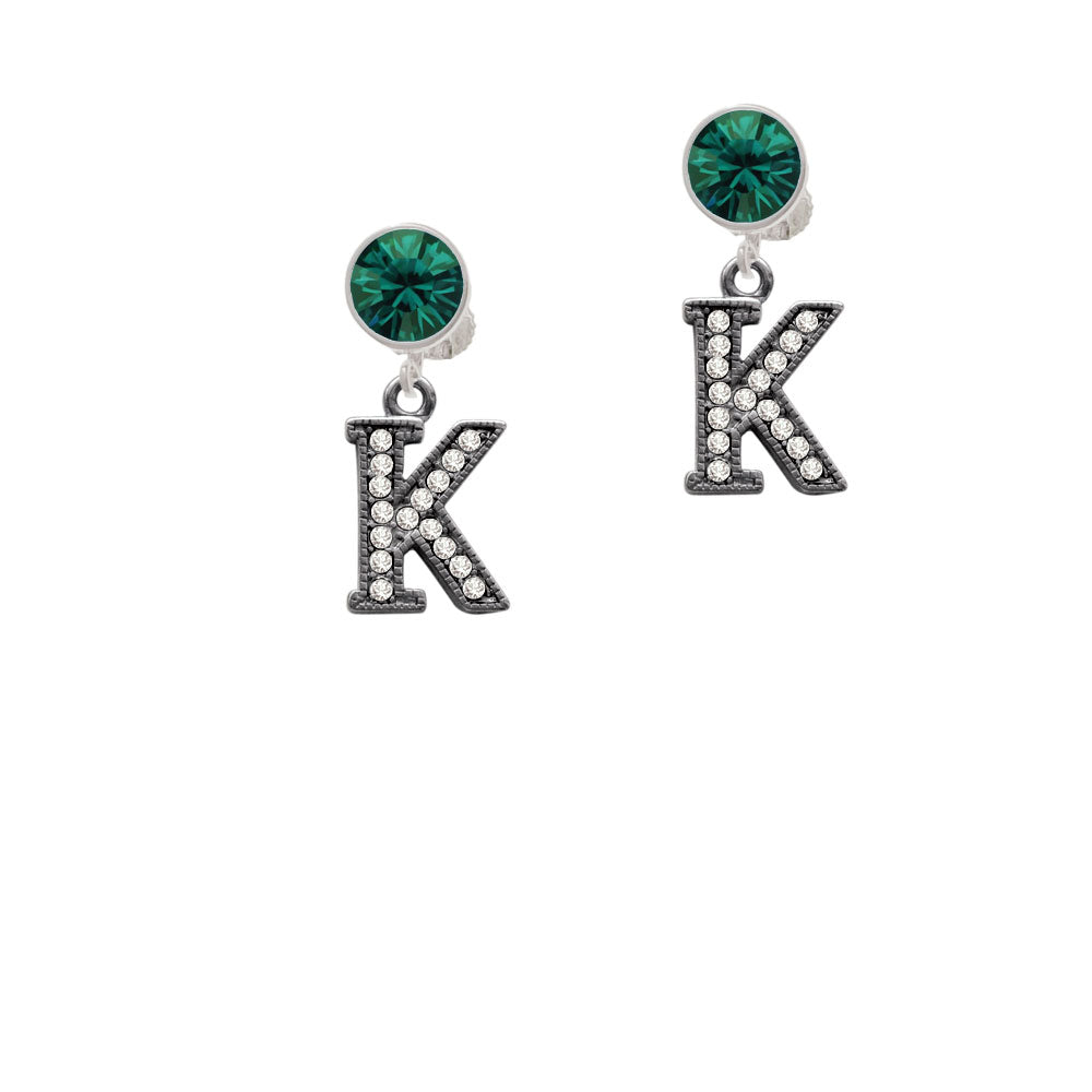 Crystal Black Initial - K - Beaded Border - Crystal Clip On Earrings Image 6