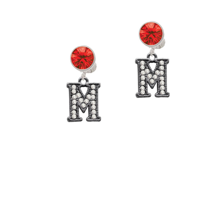 Crystal Black Initial - M - Beaded Border - Crystal Clip On Earrings Image 4