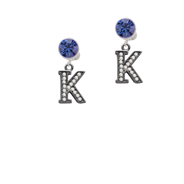 Crystal Black Initial - K - Beaded Border - Crystal Clip On Earrings Image 7