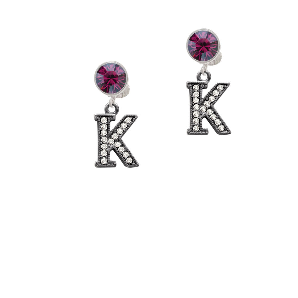 Crystal Black Initial - K - Beaded Border - Crystal Clip On Earrings Image 8