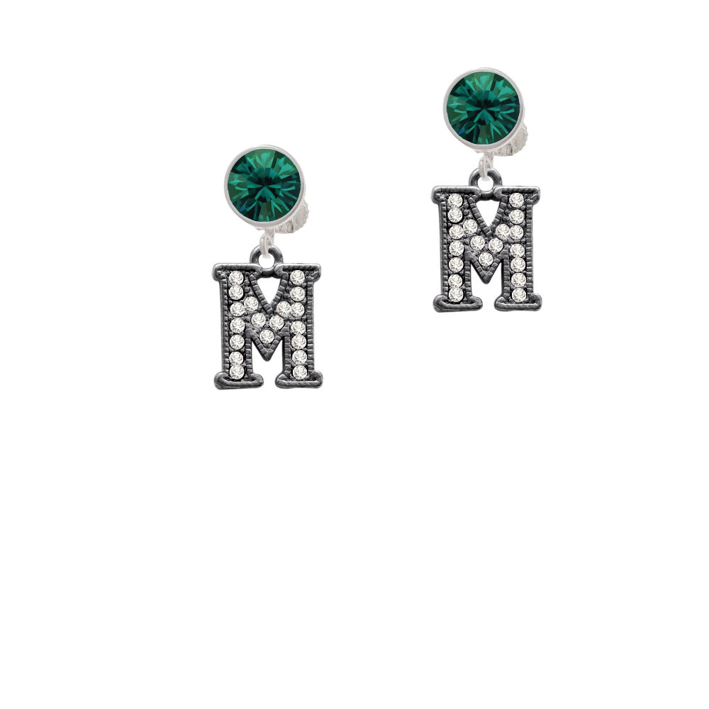 Crystal Black Initial - M - Beaded Border - Crystal Clip On Earrings Image 6