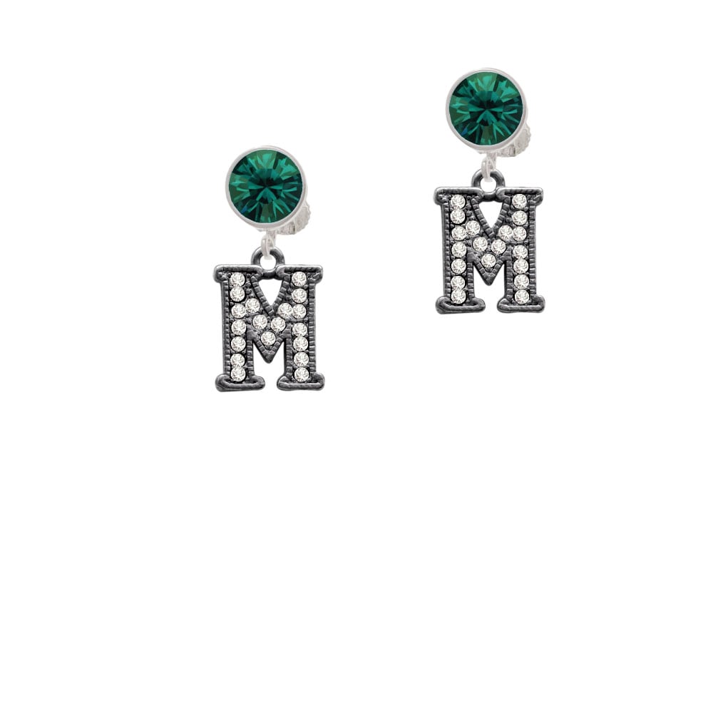 Crystal Black Initial - M - Beaded Border - Crystal Clip On Earrings Image 1